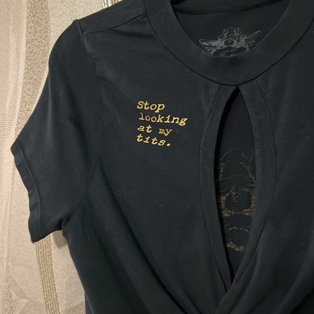 BOYS LIE stop looking at my t*** tee shirt with twist detail size medium 🥝🥝